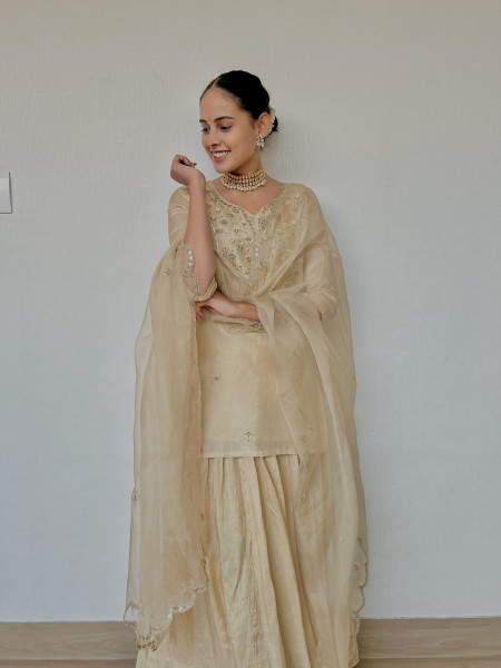 Light Beige Gotapatti Indo-Western