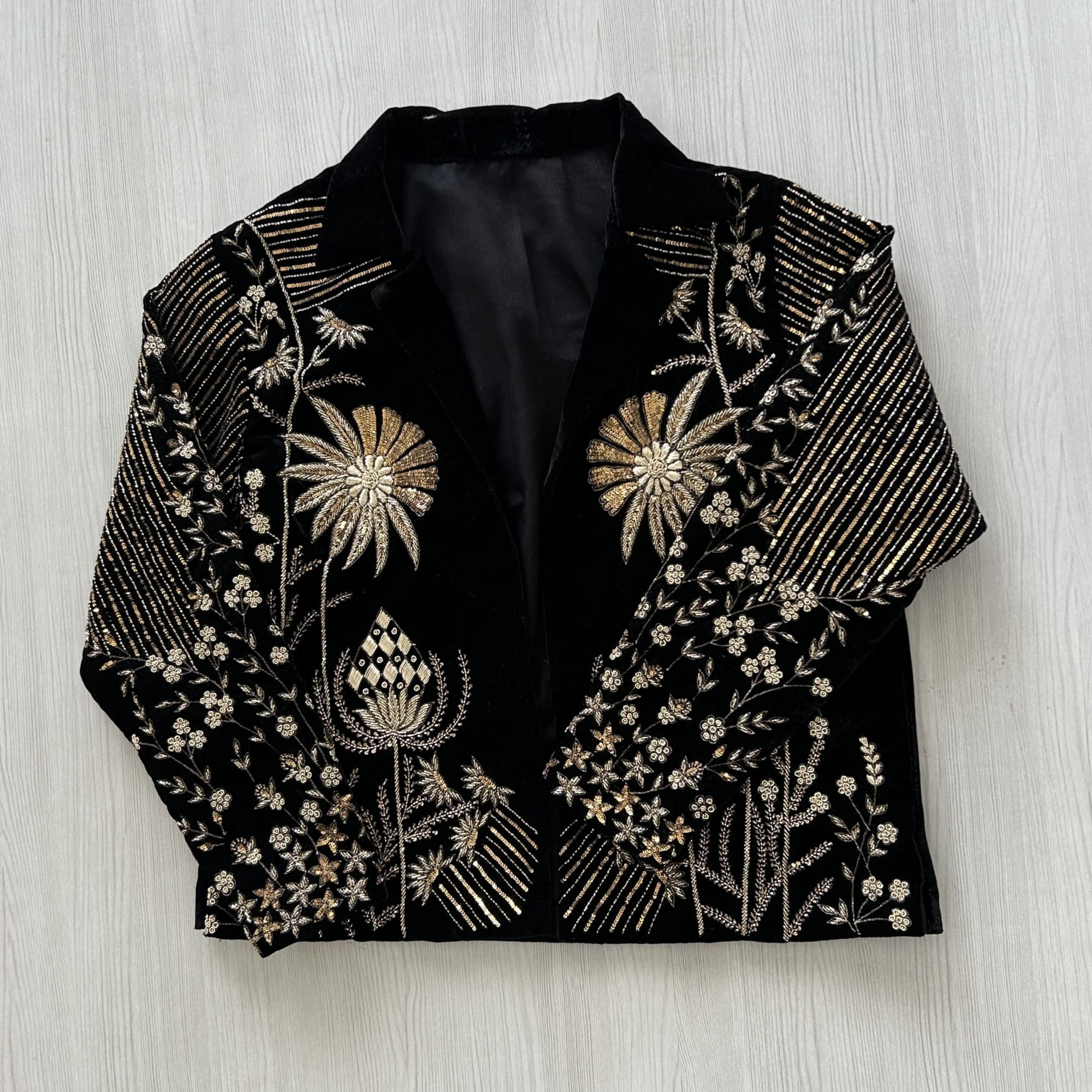 Black Shaneel Velvet Embroidered Jacket