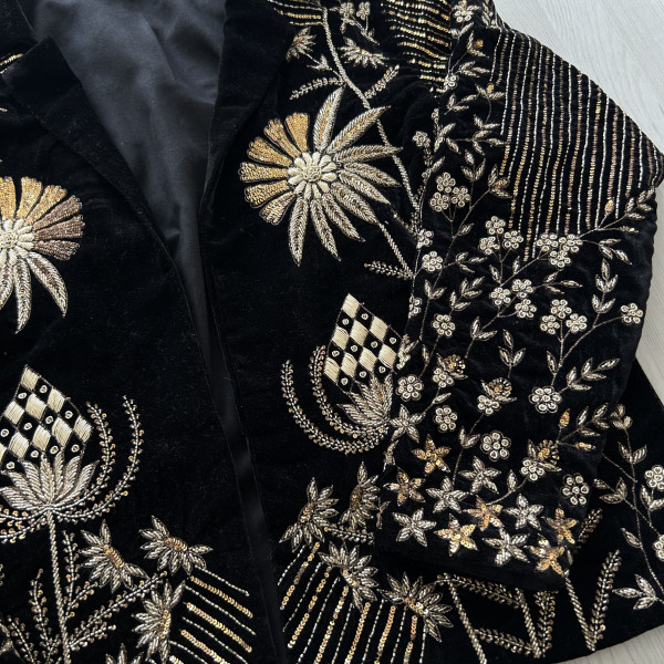 Black Shaneel Velvet Embroidered Jacket
