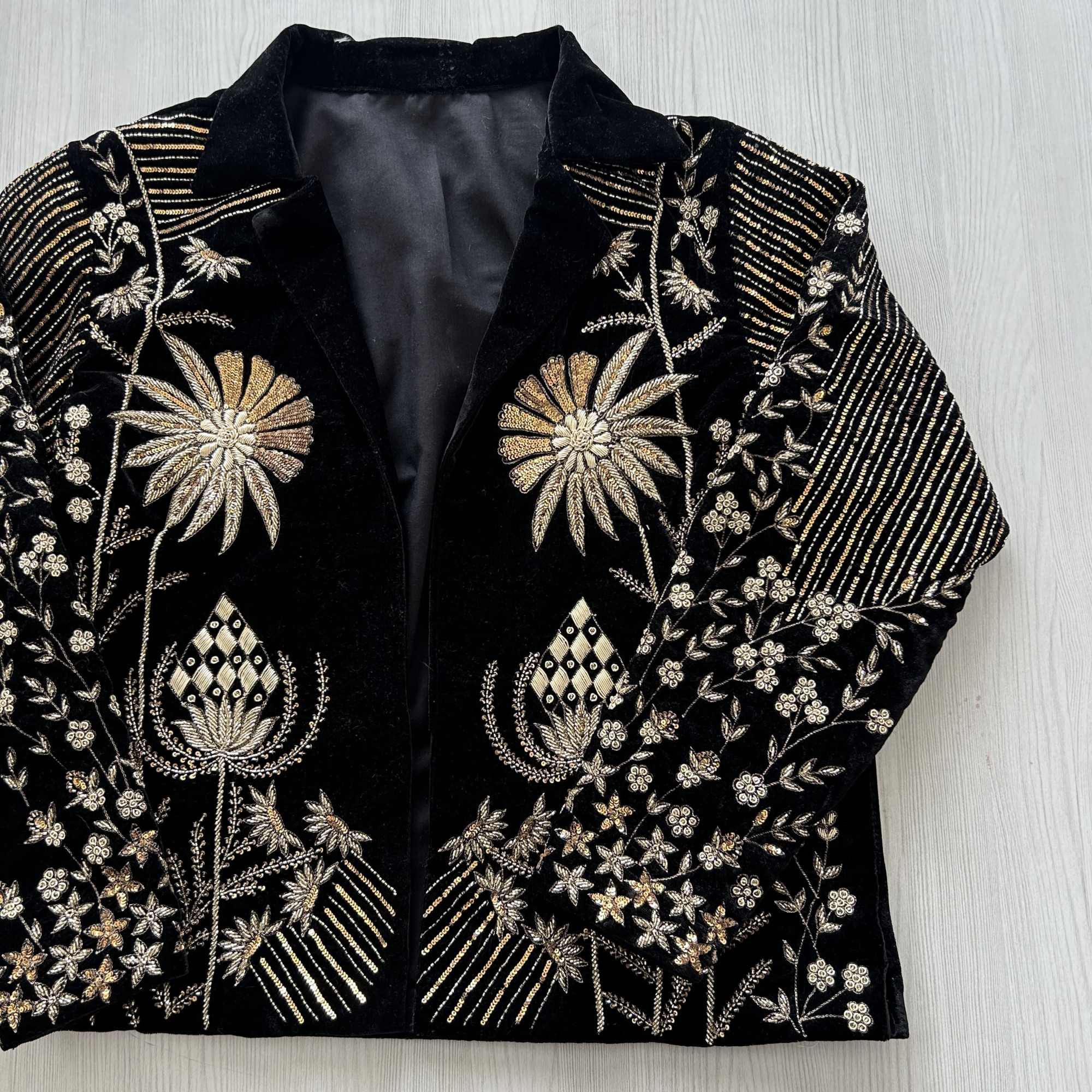 Black Shaneel Velvet Embroidered Jacket