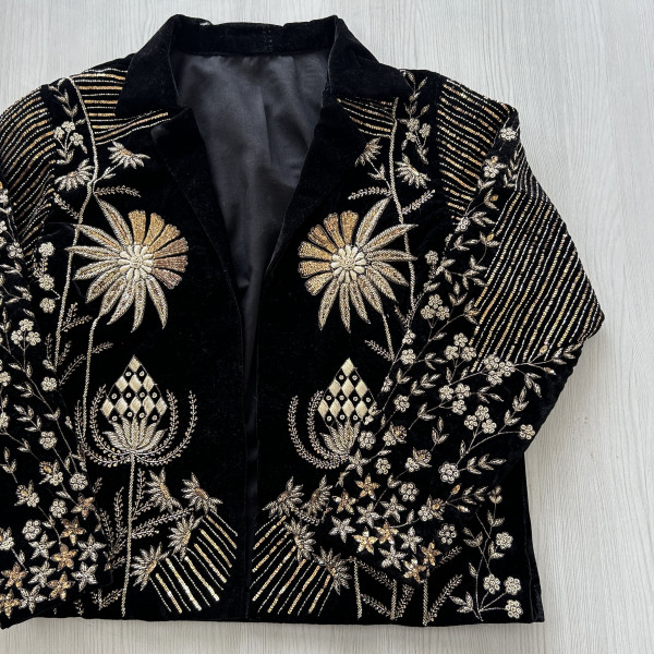 Black Shaneel Velvet Embroidered Jacket