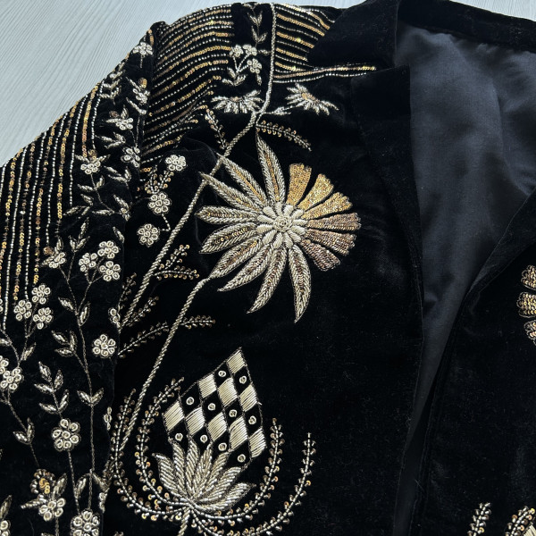 Black Shaneel Velvet Embroidered Jacket