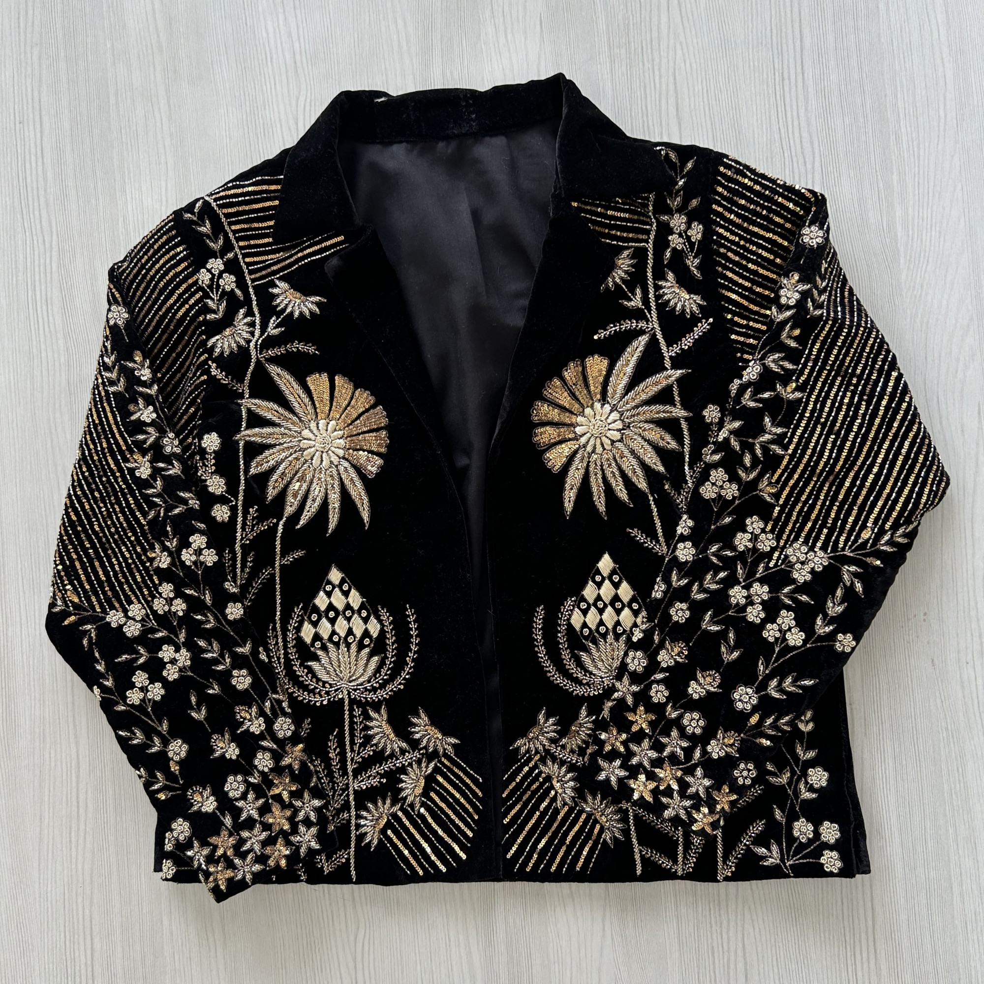 Black Shaneel Velvet Embroidered Jacket