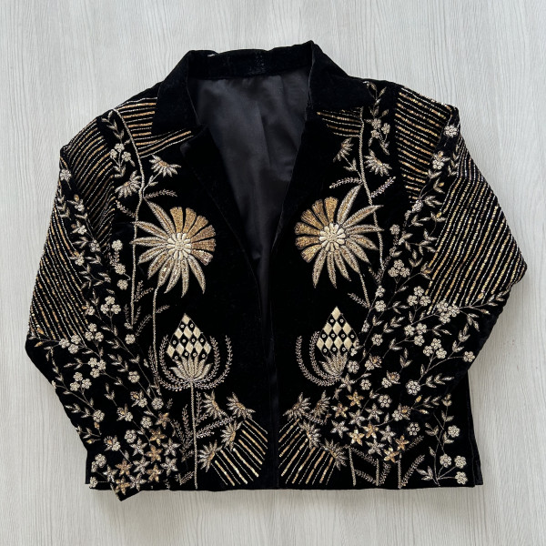 Black Shaneel Velvet Embroidered Jacket