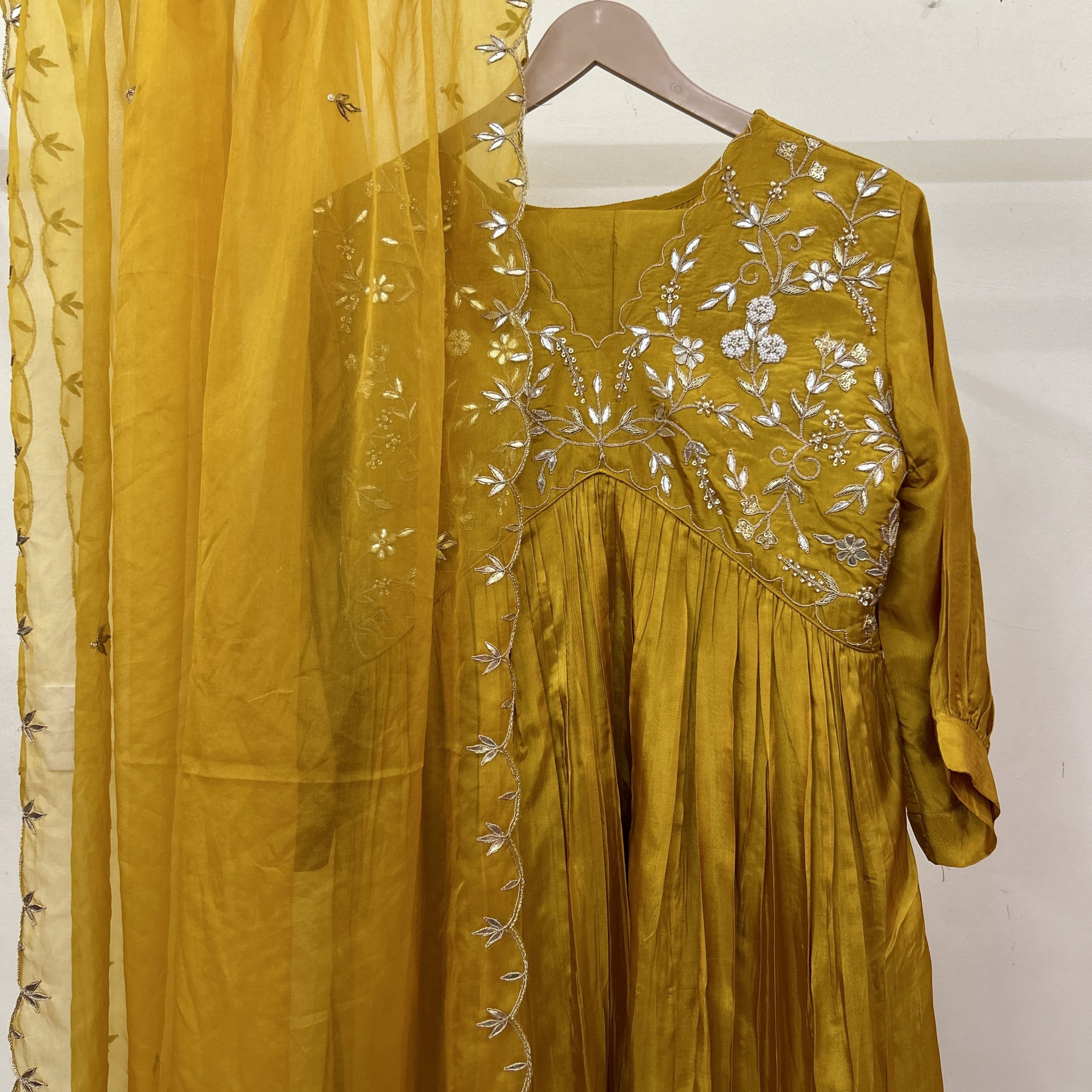 Yellow Alia-Cut Gotapatti Embroidered Suit
