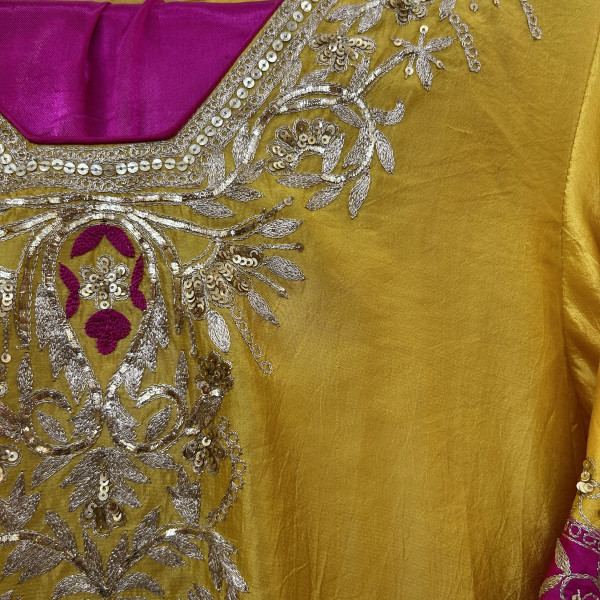 Yellow Magenta Vintage Aari Taari Work Suit