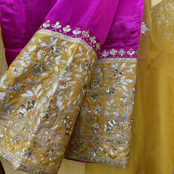 Yellow Magenta Vintage Aari Taari Work Suit