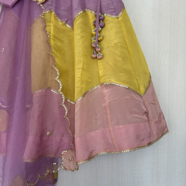 Purple Color Blocked Pastel Lehenga