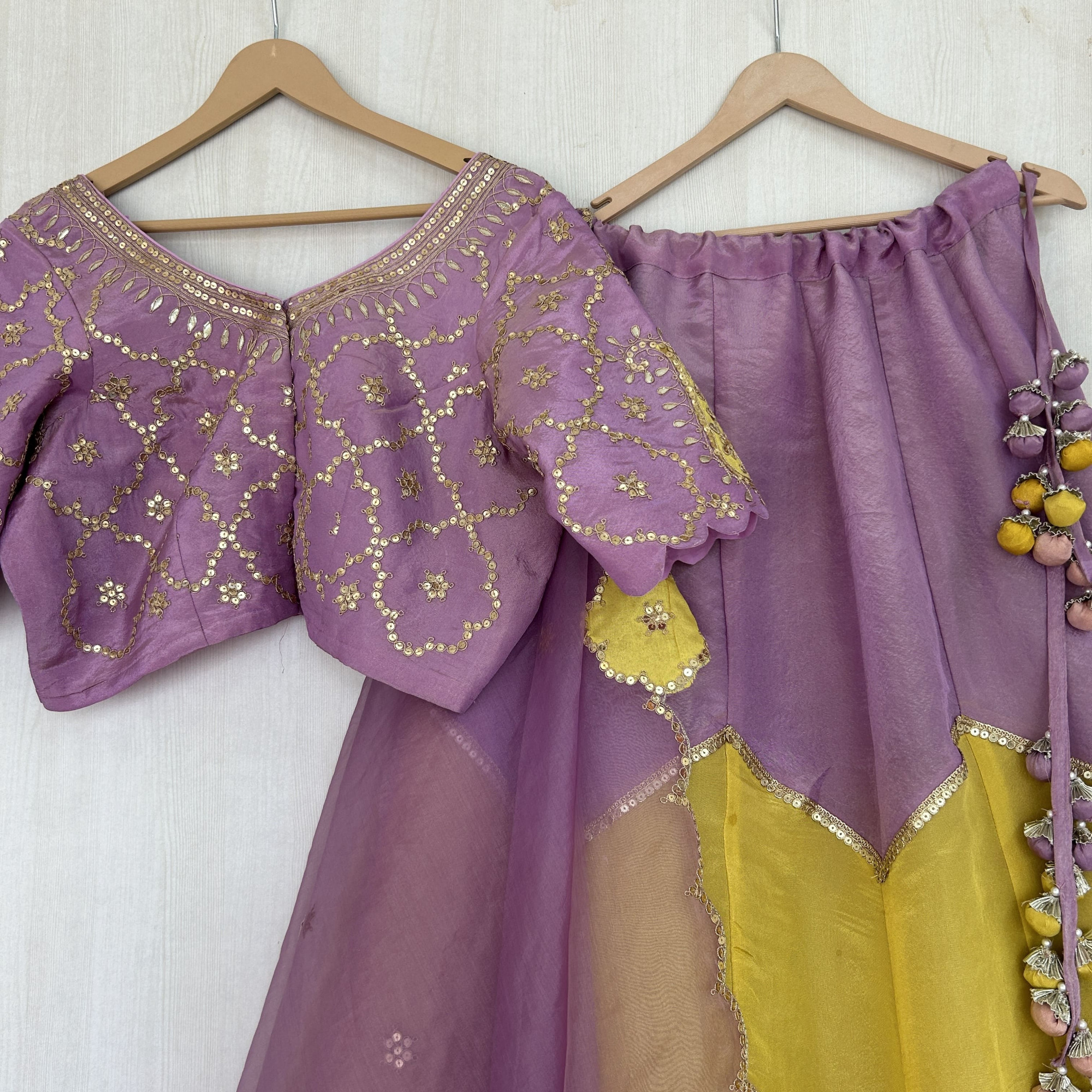 Purple Color Blocked Pastel Lehenga