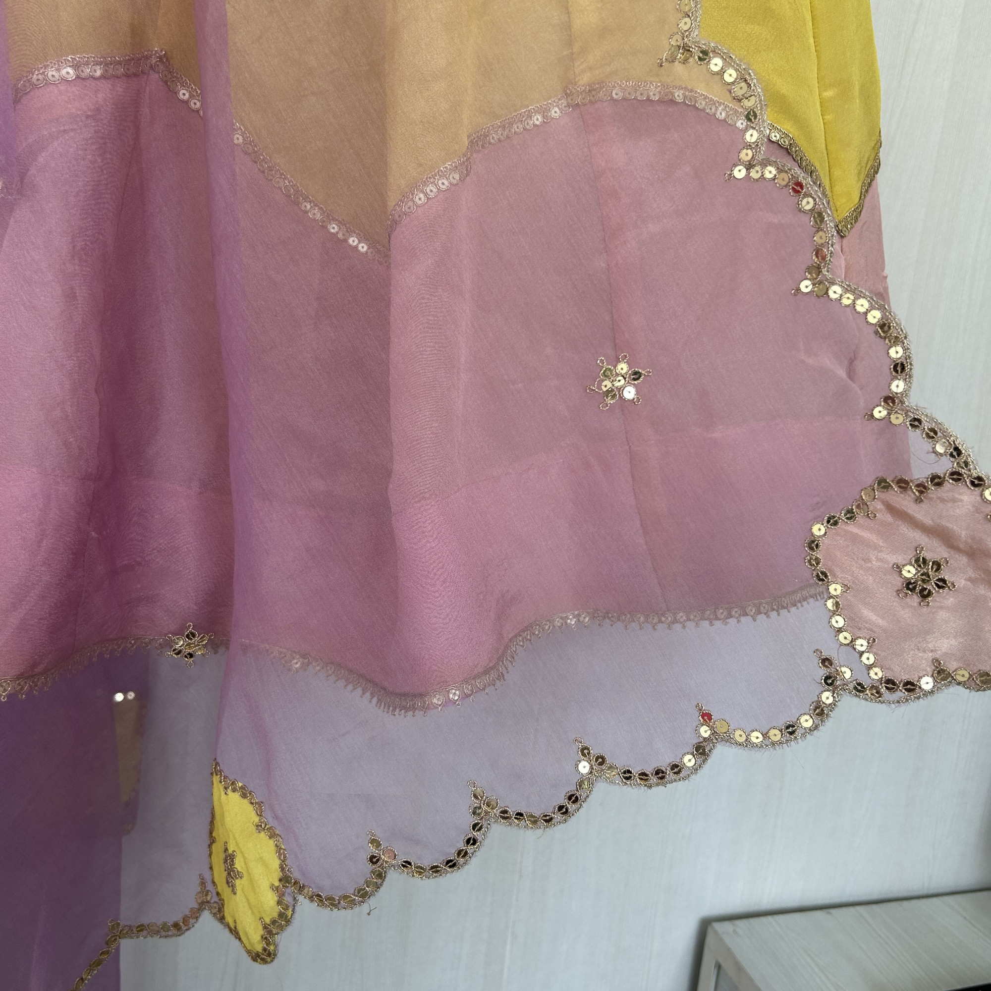 Purple Color Blocked Pastel Lehenga