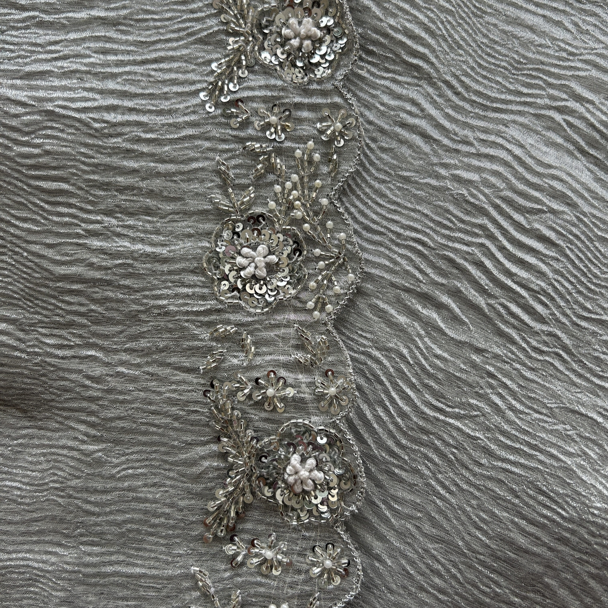 Cutwork Crushed Tissue Silver Saree