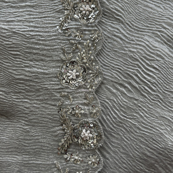 Cutwork Crushed Tissue Silver Saree