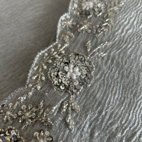 Cutwork Crushed Tissue Silver Saree