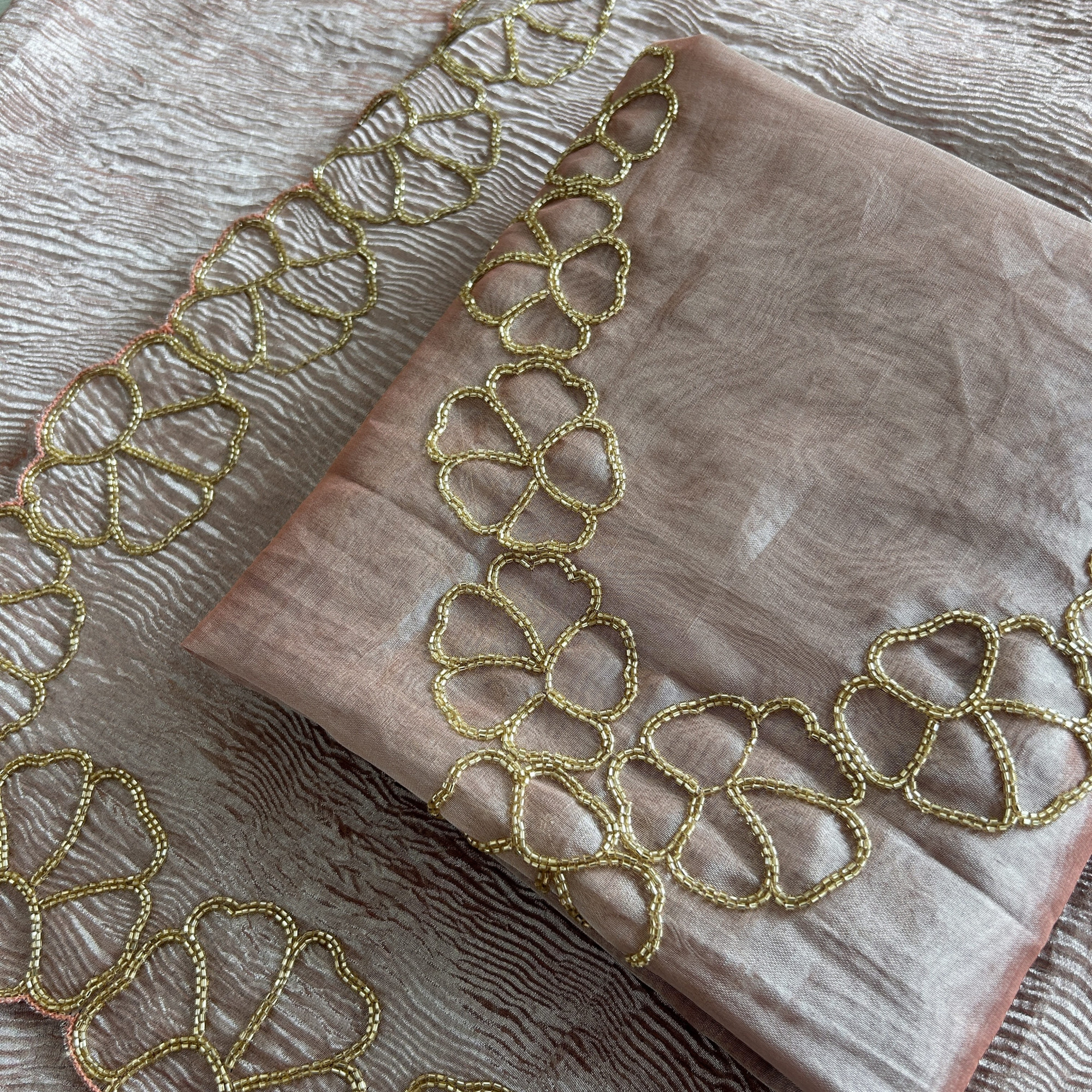 Rose Gold Cutdana Work Tissue Saree