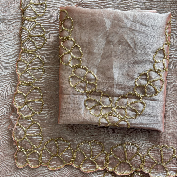 Rose Gold Cutdana Work Tissue Saree