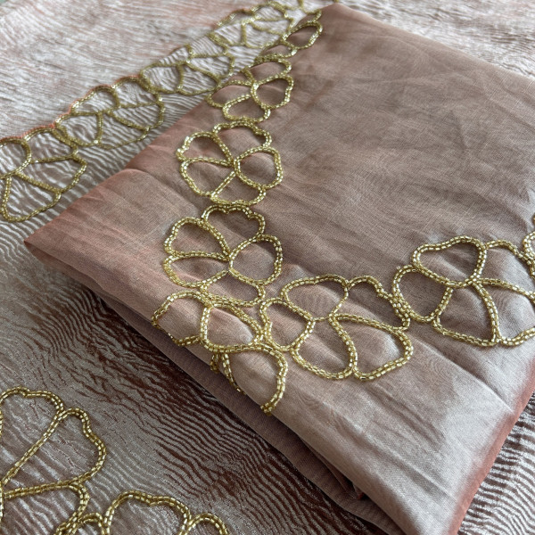 Rose Gold Cutdana Work Tissue Saree