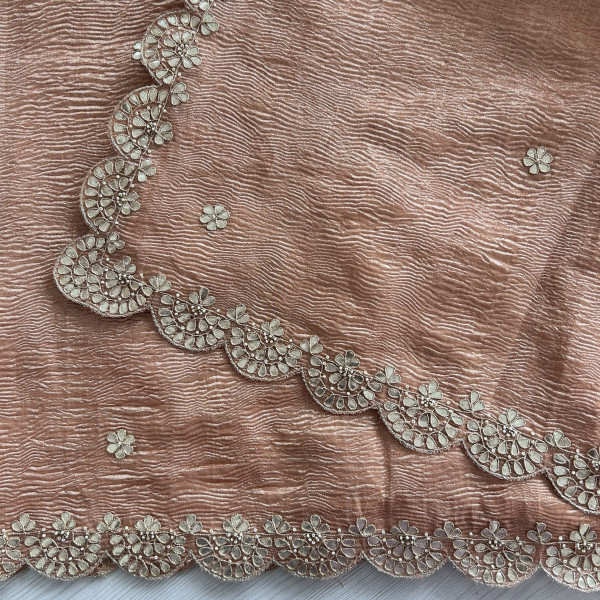 Peach Tissue Gotapatti Scallop Work Saree