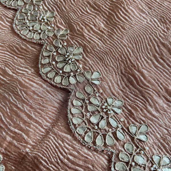 Peach Tissue Gotapatti Scallop Work Saree