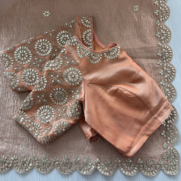 Peach Tissue Gotapatti Scallop Work Saree