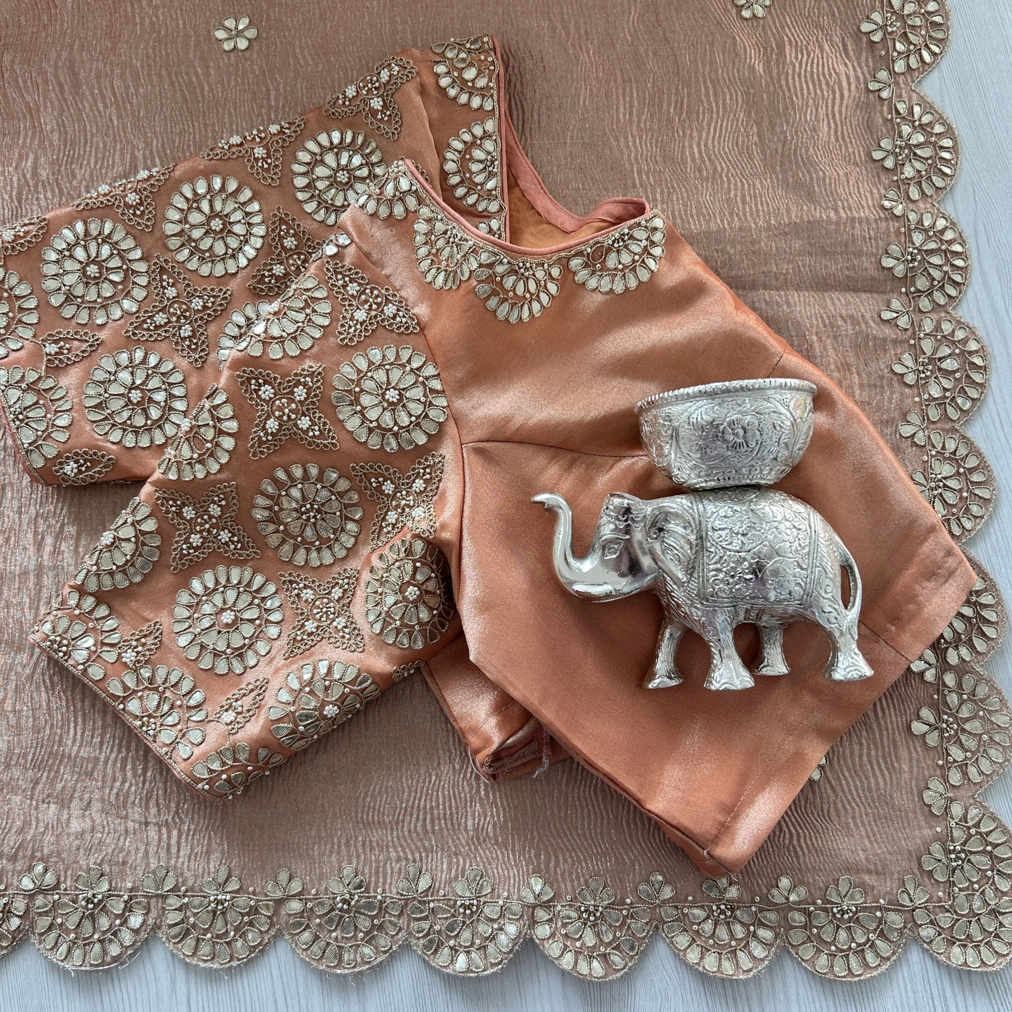 Peach Tissue Gotapatti Scallop Work Saree