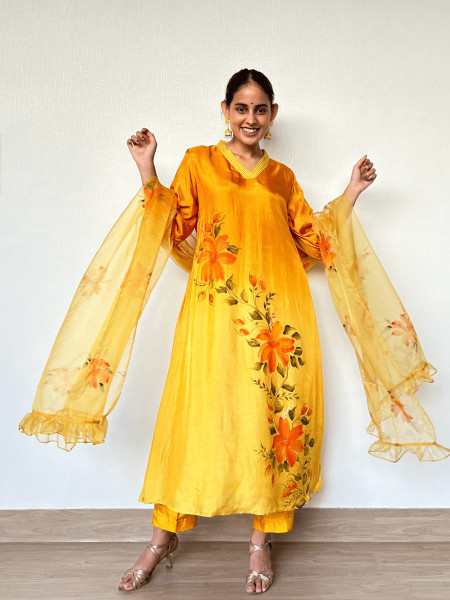 Hand-Painted Ombre Yellow Suit Set