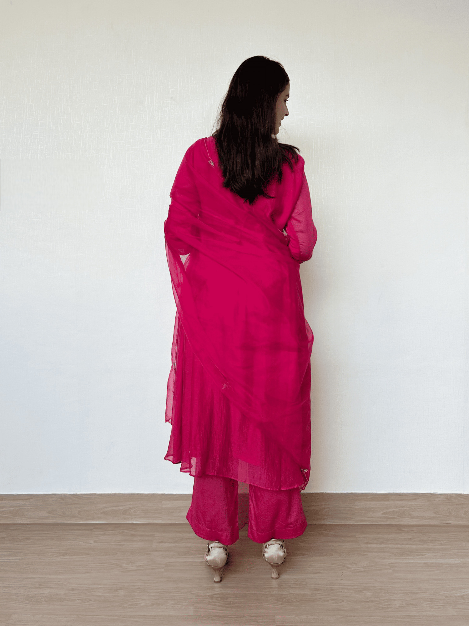 Cherry Red Mul Chanderi Suit Set