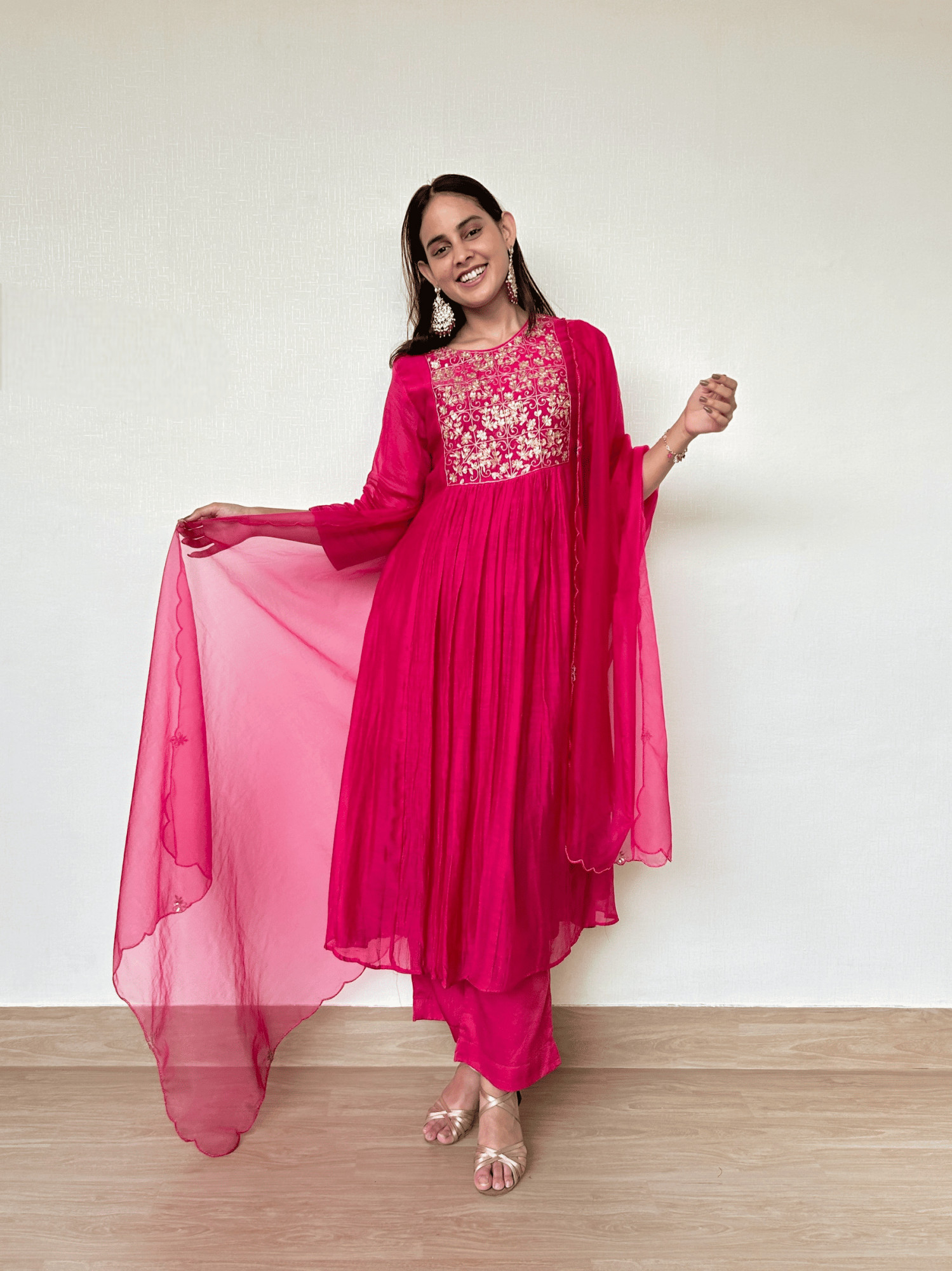 Cherry Red Mul Chanderi Suit Set