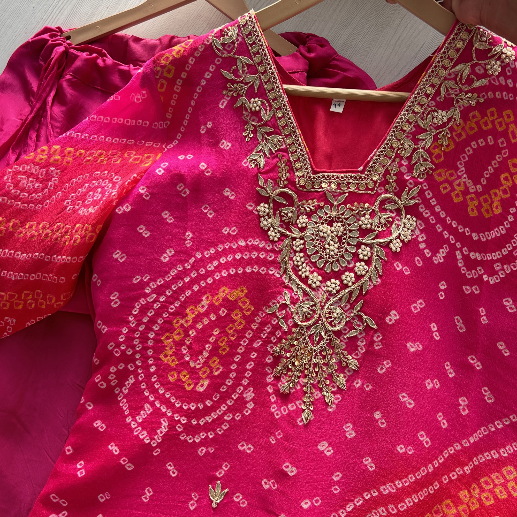 Magenta Pink Bandhani Gotapatti Work Indo Western