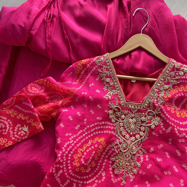 Magenta Pink Bandhani Gotapatti Work Indo Western