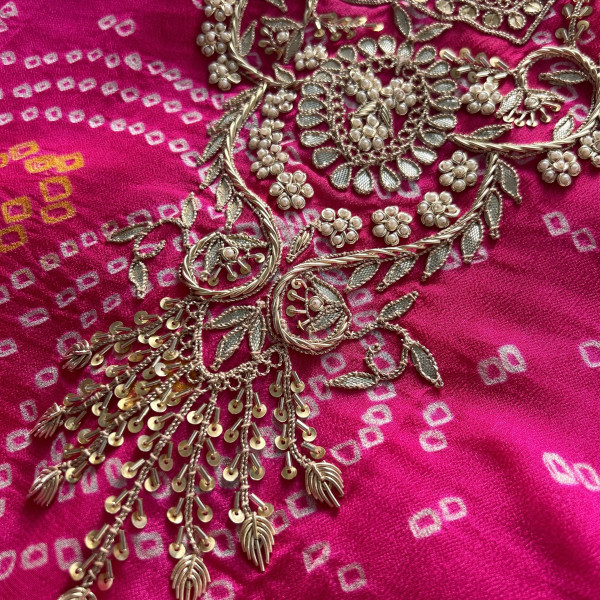 Magenta Pink Bandhani Gotapatti Work Indo Western