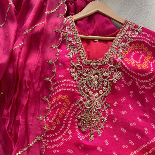 Magenta Pink Bandhani Gotapatti Work Indo Western