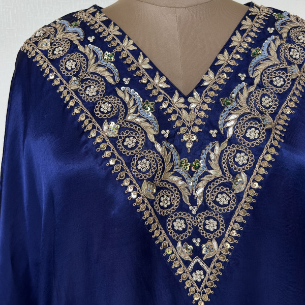 Royal Blue Cape Kaftan with Dhoti Skirt