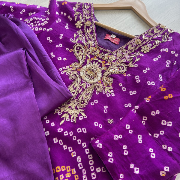 Purple Bandhani Gajji Silk Suit
