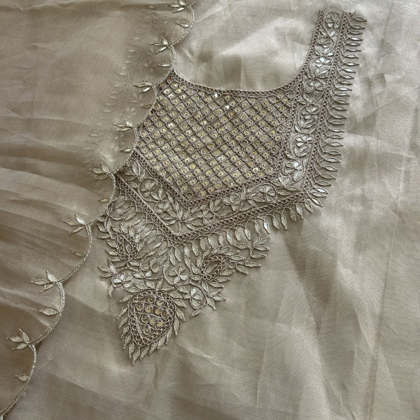 Golden Ivory Gotapatti Work Tissue Unstitched Suit