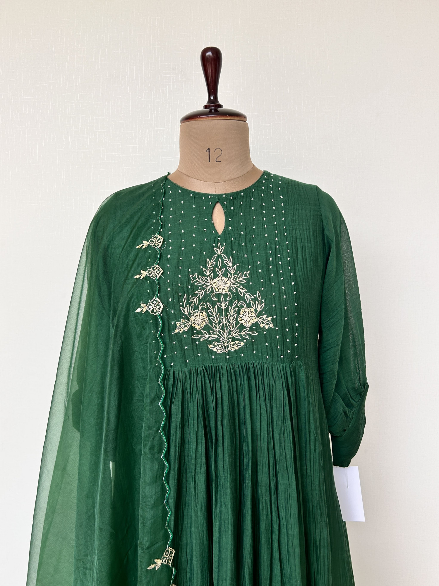 Bottle Green Mul Chanderi Kurta Set