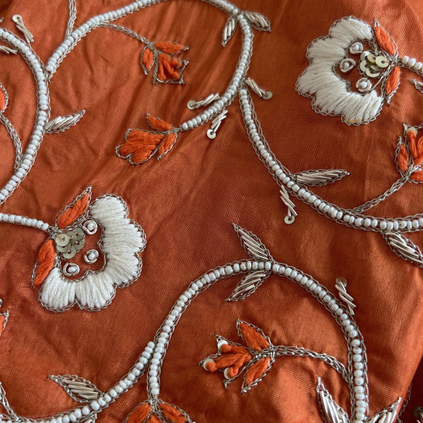 Orange Pure Organza Pearl Work Saree