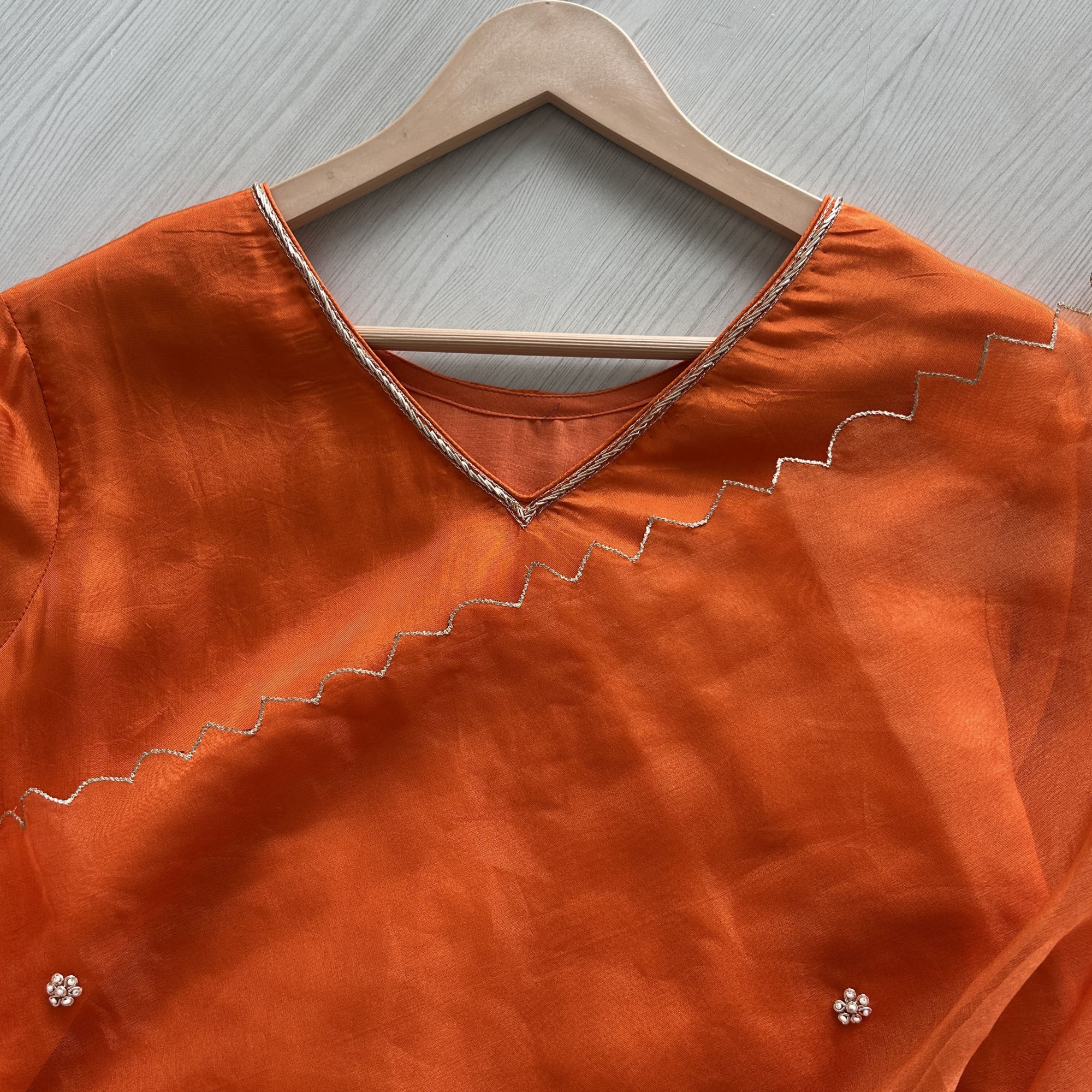 Orange Silk Peacock Zardozi Embroidered Suit Set