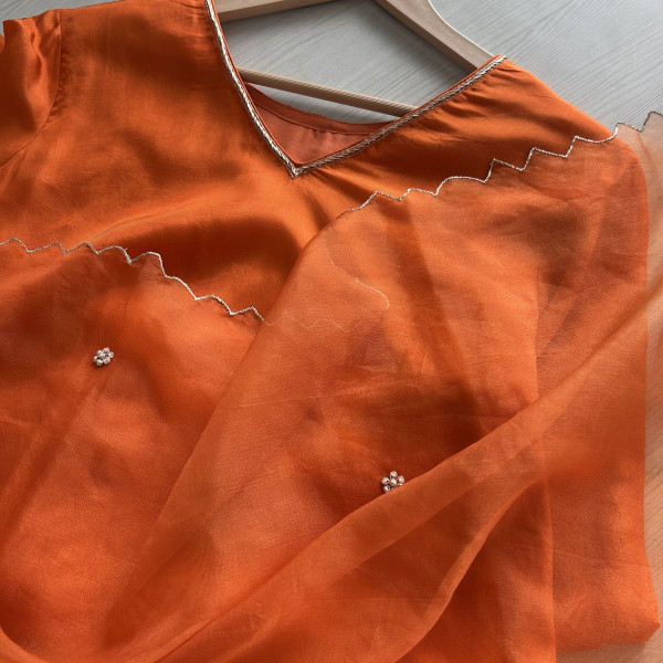 Orange Silk Peacock Zardozi Embroidered Suit Set