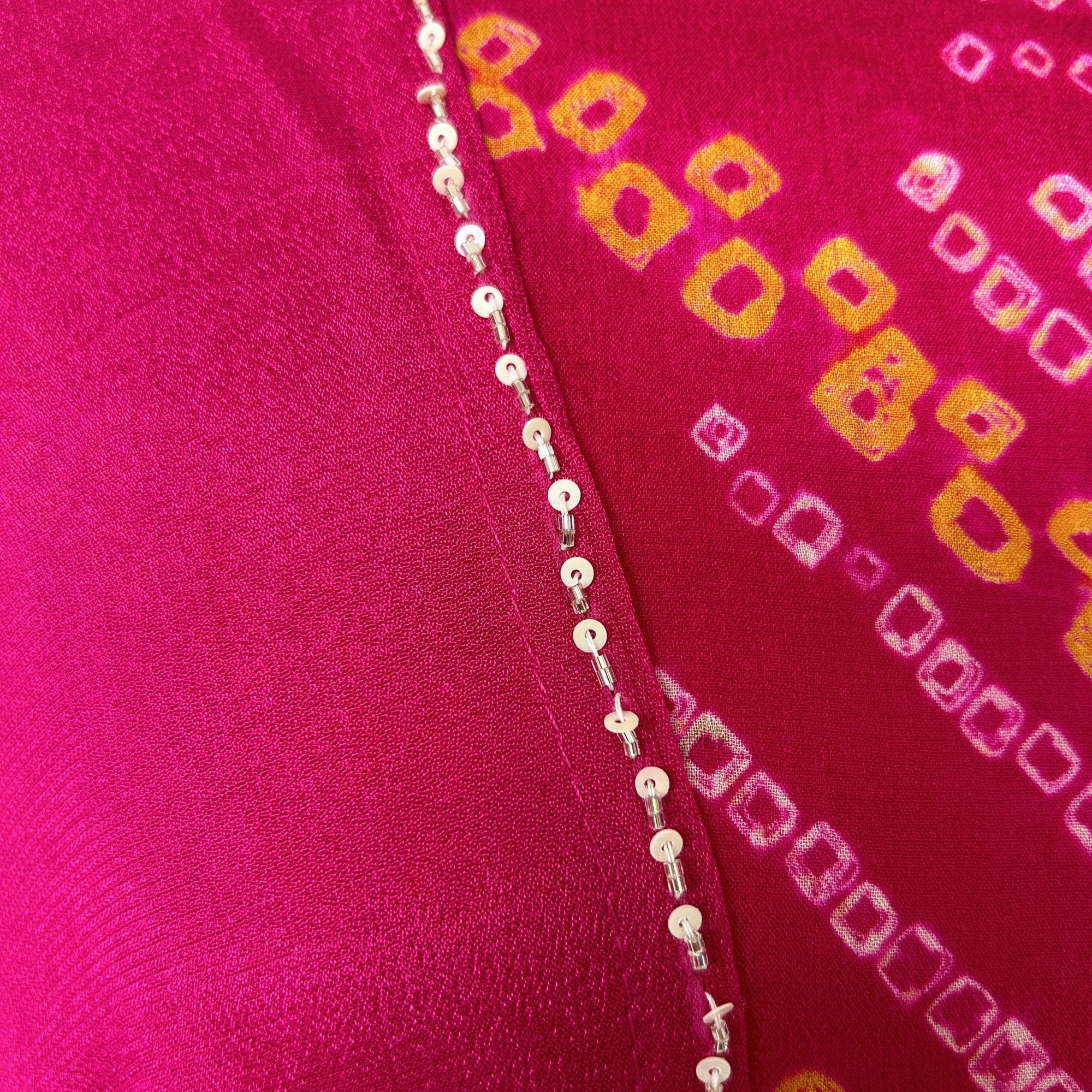 Magenta Bandhani and Embroidered Chinon Suit Set