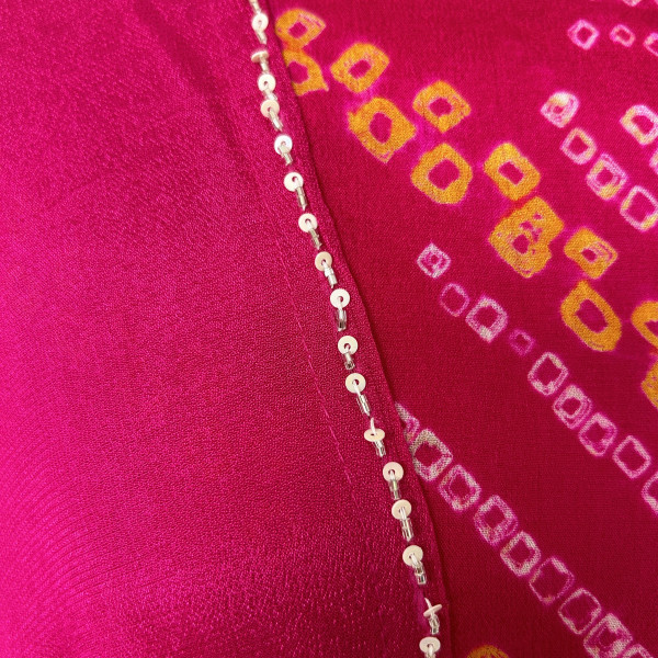 Magenta Bandhani and Embroidered Chinon Suit Set