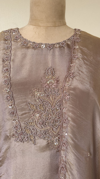 Grey-Brown Hand-Embroidered Tissue Suit Set