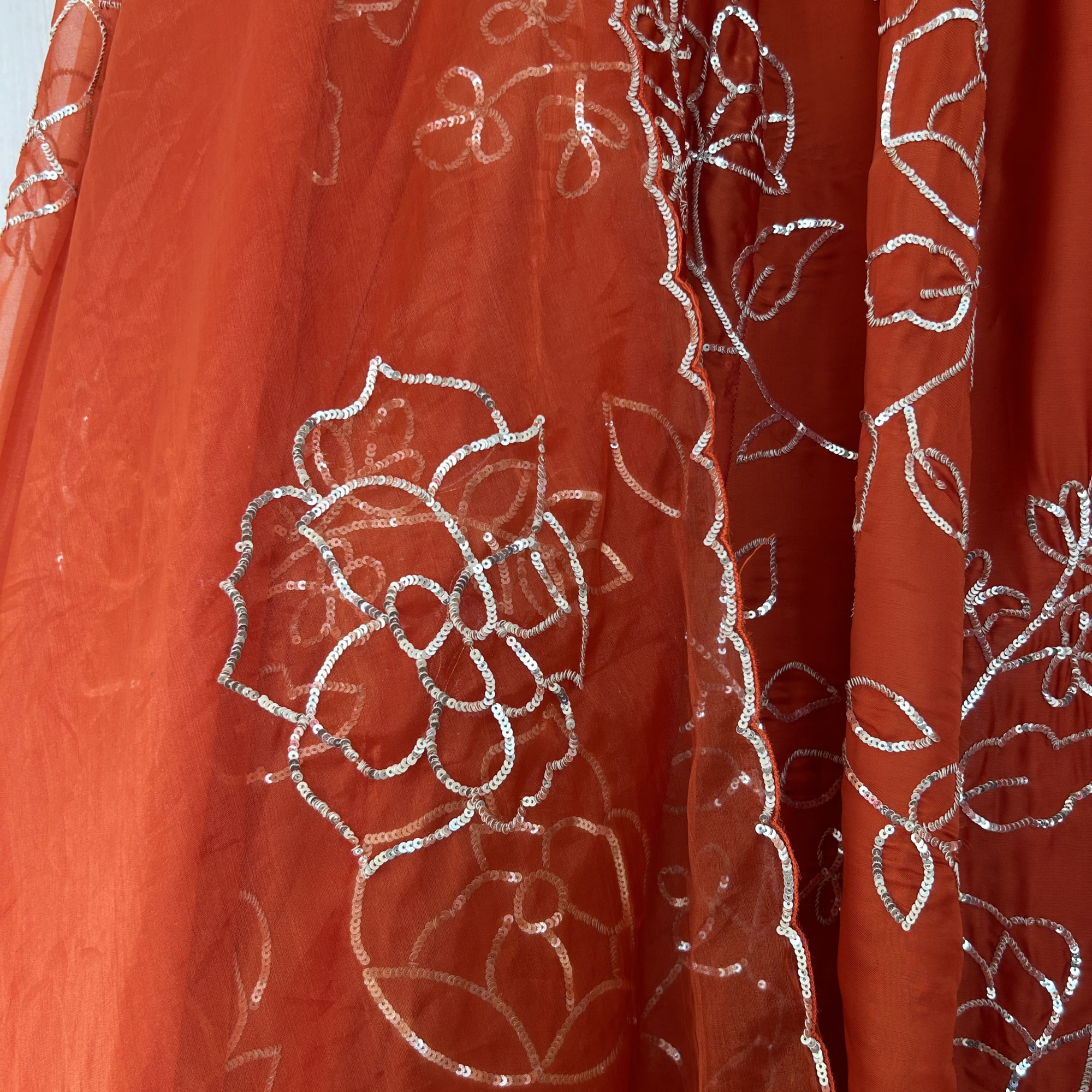 Rust Orange Sequins Work Lehenga