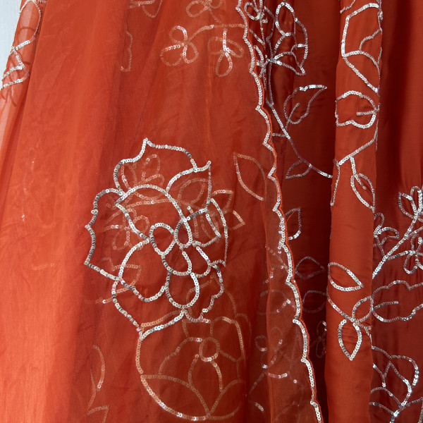 Rust Orange Sequins Work Lehenga