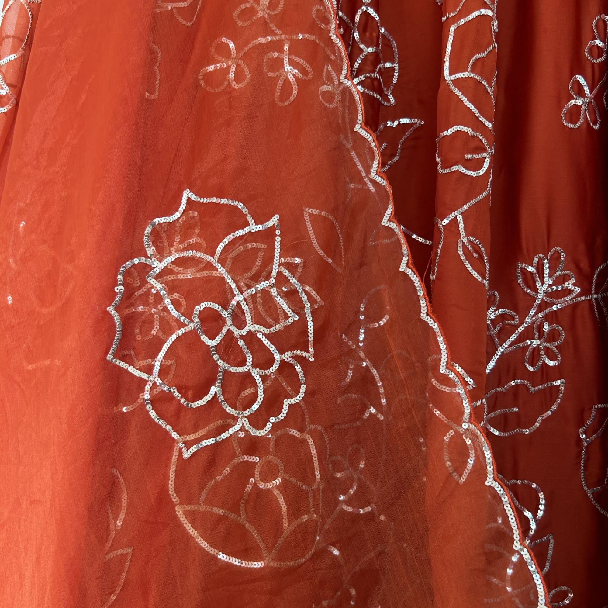 Rust Orange Sequins Work Lehenga