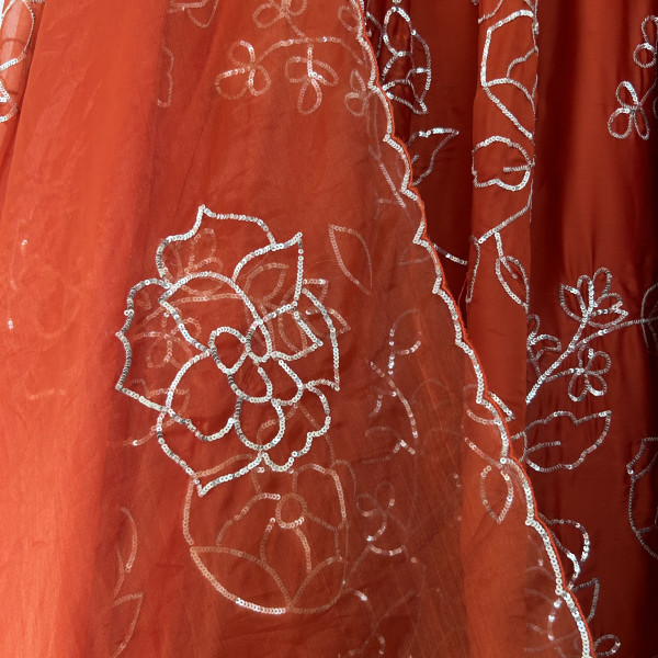 Rust Orange Sequins Work Lehenga