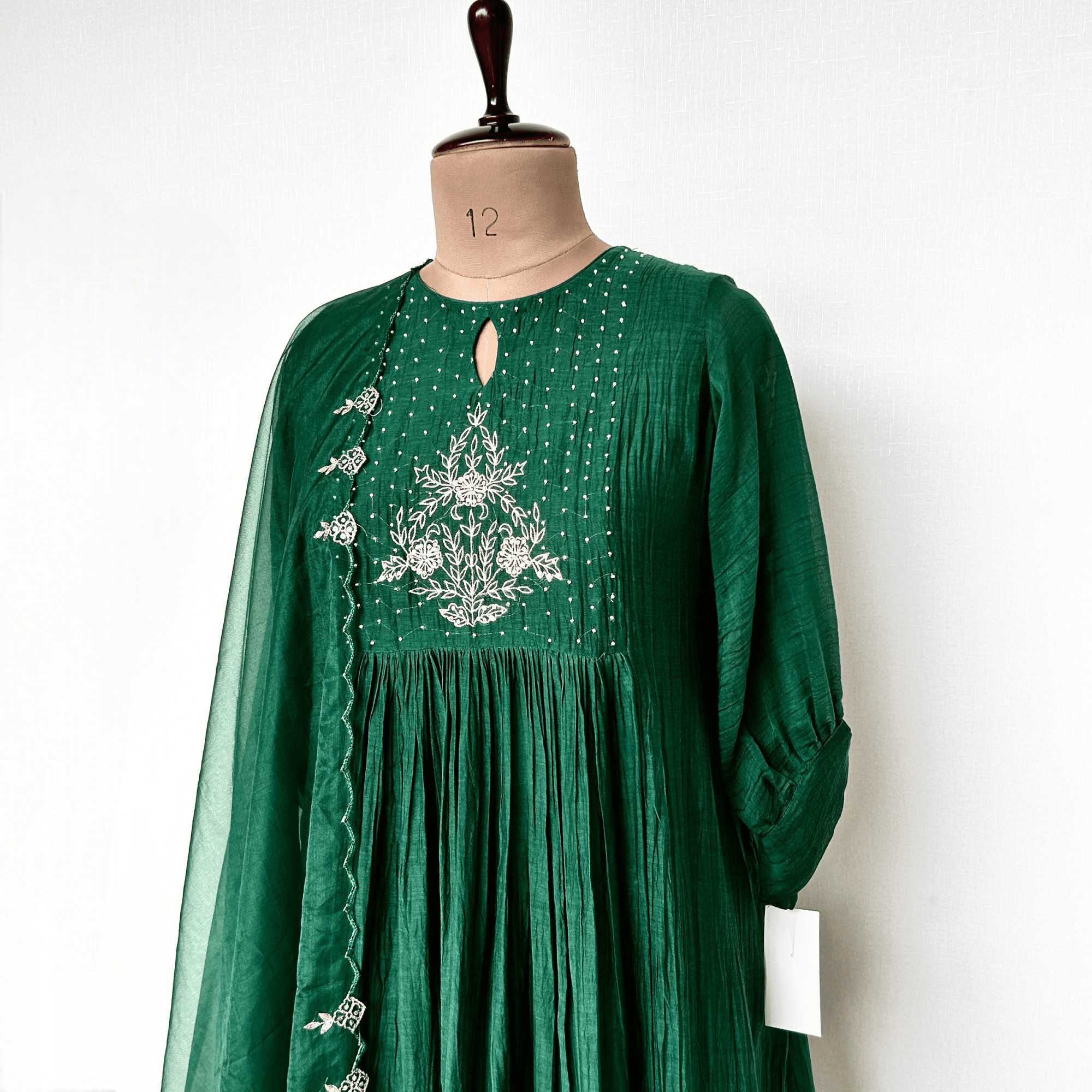 Bottle Green Mul Chanderi Kurta Set