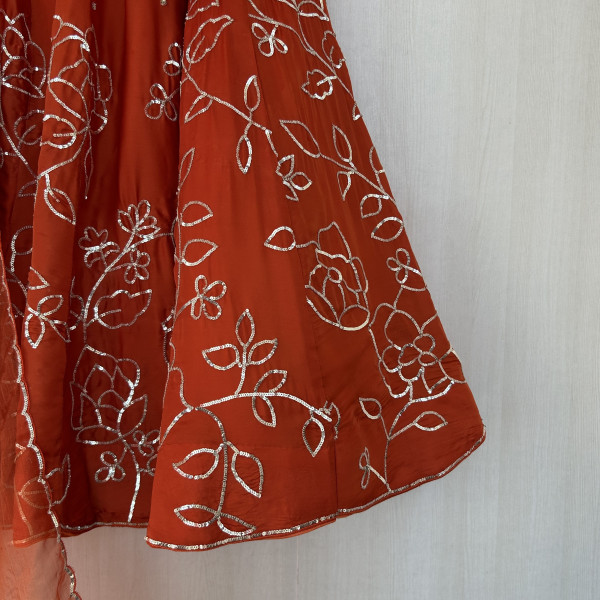 Rust Orange Sequins Work Lehenga