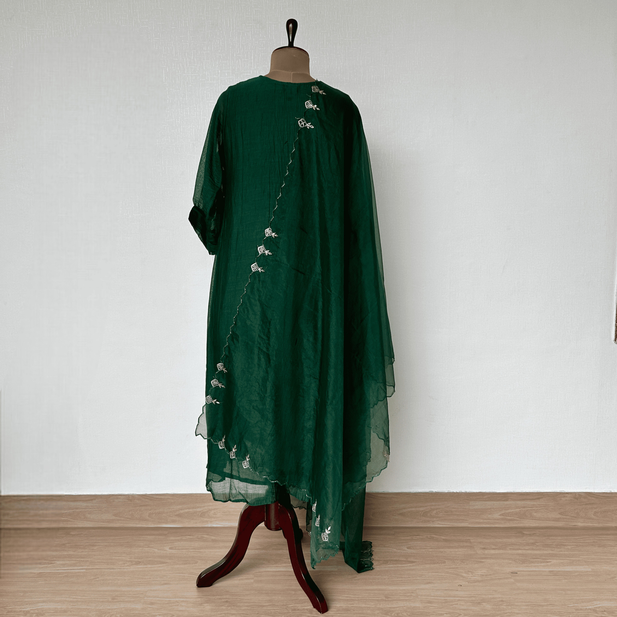 Bottle Green Mul Chanderi Kurta Set