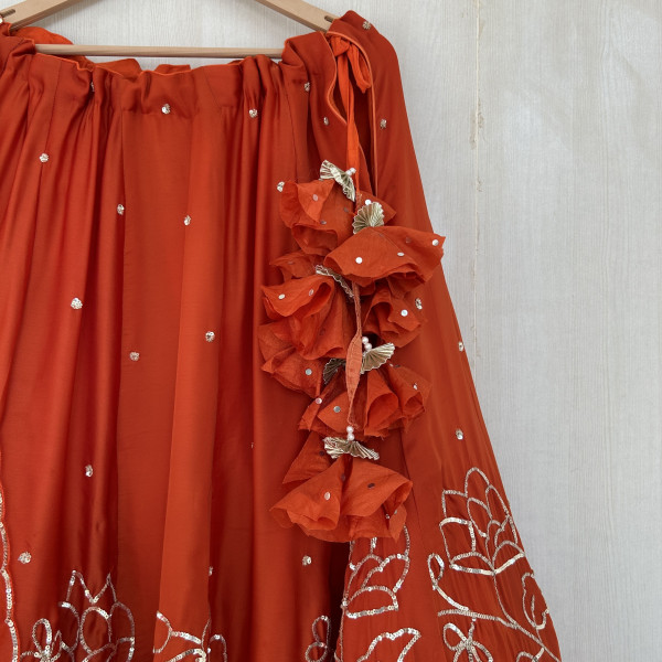 Rust Orange Sequins Work Lehenga