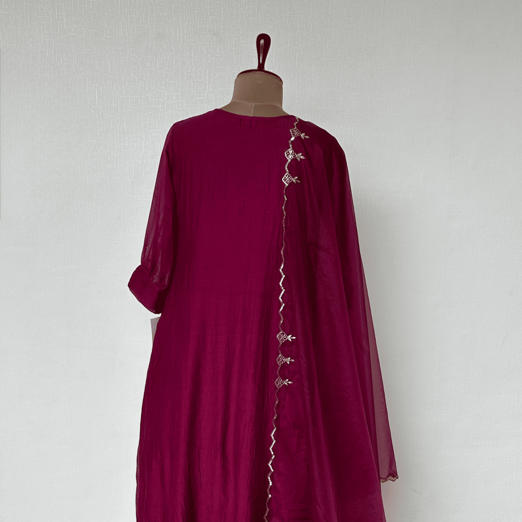 Wine Mul Chanderi Kurta Set